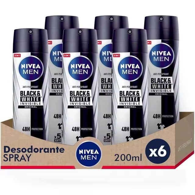 Imagen de la oferta: NIVEA MEN Pack ahorro - Black & White Invisible Original Spray Desodorante para hombre 200ml x 6 unidades