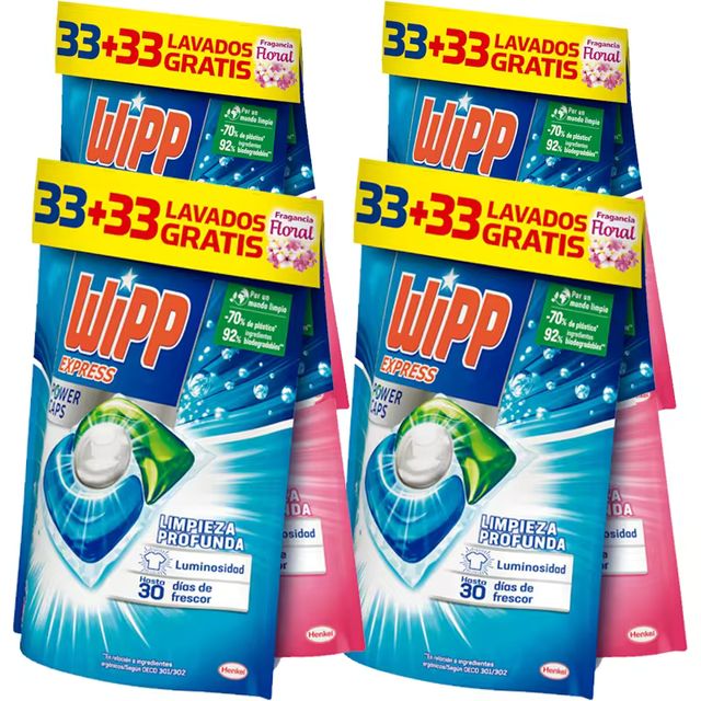 Imagen de la oferta: Pack de Detergente WIPP Express Power Caps cápsulas - 33 limpieza profunda + 33 floral (132/ 198/ 264 Capsulas),Limpieza Profunda, Eficaz en Agua Fría