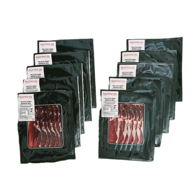 Imagen de la oferta: PALETA IBERICA CEBO 50% RAZA IBERICA LONCHEADA -10 Sobres de 100G - Elaboración tradicional - Ibéricos Faustino Gil -