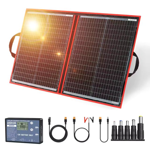 Imagen de la oferta: Panel solar plegable portátil Dokio 18V 100/160/200/300 W con controlador de 12V para cargar la batería adecuada para campamento