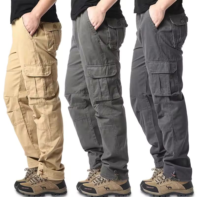 Imagen de: Monos holgados con bolsillos grandes para hombre, pantalones tácticos para correr deportes al aire libre, cintura elástica, pantalones de trabajo informales de algodón puro