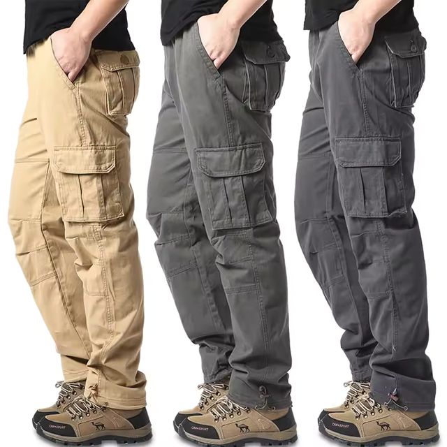 Imagen de la oferta: Monos holgados con bolsillos grandes para hombre, pantalones tácticos para correr deportes al aire libre, cintura elástica, pantalones de trabajo informales de algodón puro