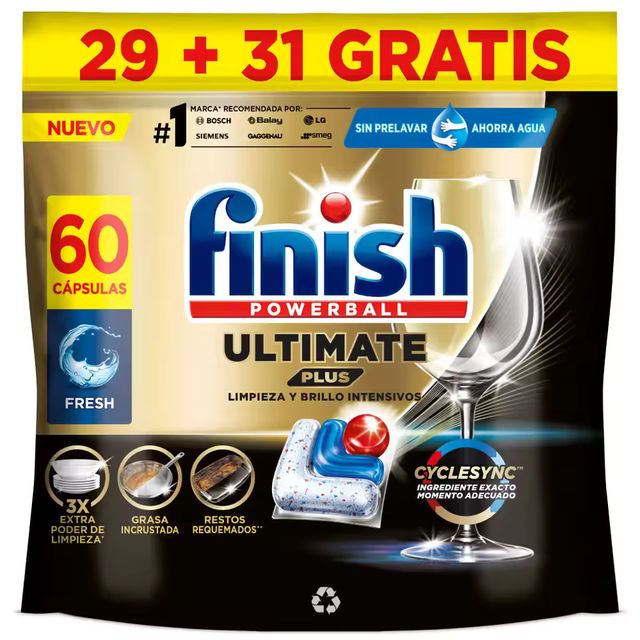 Imagen de la oferta: Finish Powerball ULTIMATE PLUS ALL IN 1 x60 x120 x180 x240 Pastillas para Lavavajillas, Limpieza Intensiva, Elimina Restos Quemados, Brillo Diamante, Cuida y Protege