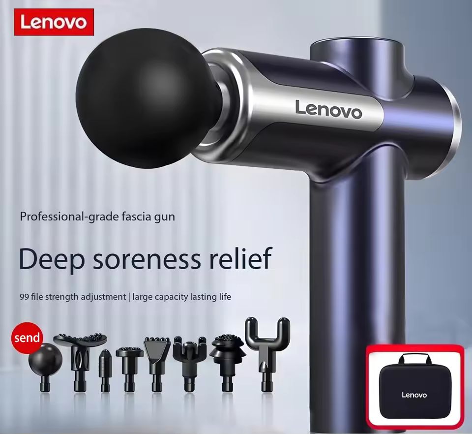 Imagen de: Pistola de Fascia marca Lenovo alivia profundamente el dolor muscular equipo de Fitness y relajación pantalla táctil LED 8 regalos de cabeza de masaje