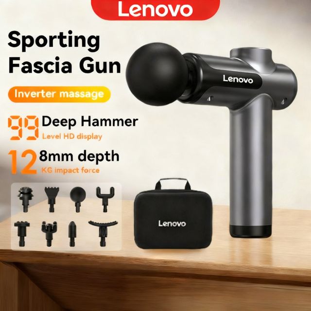 Imagen de la oferta: Potente pistola masajeadora inalámbrica Lenovo, 8 cabezales de masaje, pistola eléctrica recargable para hombros, espalda, cuello, cintura, pierna