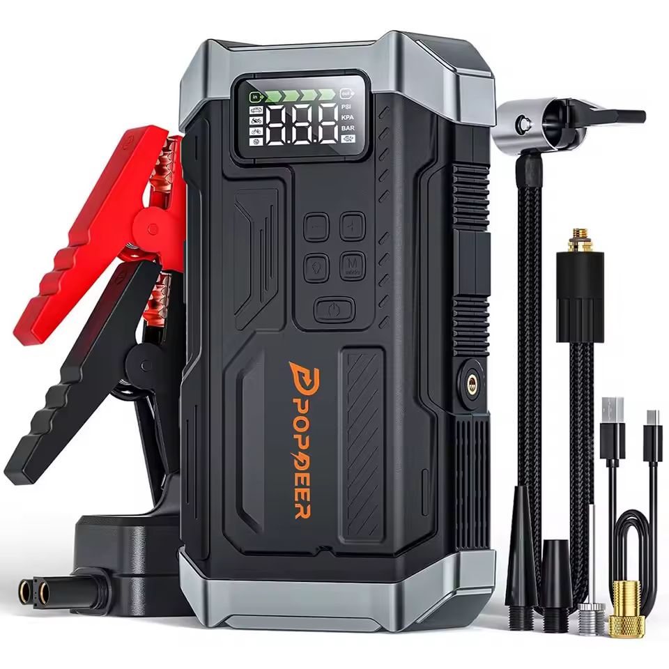 Imagen de: POPDEER PD-JA3 5000A Arrancador de salto 4 en 1 con compresor de aire de 150 PSI y pantalla LCD de 12 V QC 3.0, gas de 10 L/diesel de 8 L