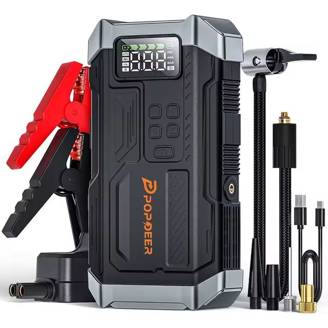 Imagen de la oferta: POPDEER PD-JA3 5000A Arrancador de salto 4 en 1 con compresor de aire de 150 PSI y pantalla LCD de 12 V QC 3.0, gas de 10 L/diesel de 8 L