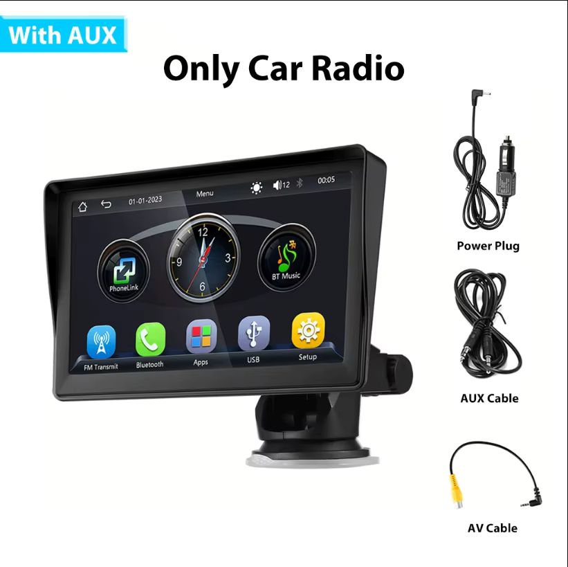 Imagen de: Radio de coche de 7 pulgadas, reproductor Multimedia estéreo portátil inalámbrico CarPlay Android Auto, pantalla táctil, navegación Bluetooth