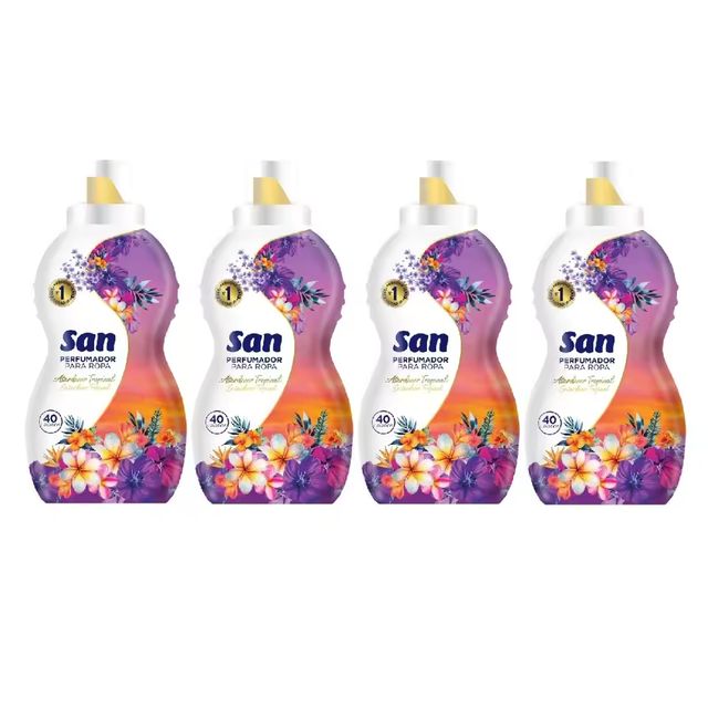 Imagen de la oferta: SAN Perfumador para Lavadora Tropical 40 Lavados 800ml (Pack de 4), Líquido Concentrado para Ropa, Fragancia Altamente Sensorial, Sofisticada y Duradera, Olor Afrutado combinado con Flores Tropicales