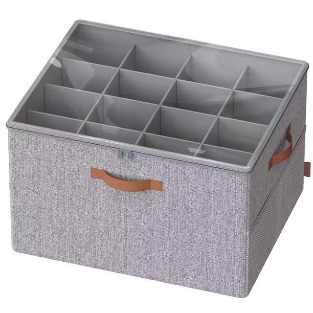 Imagen de la oferta: SONGMICS Organizador de Zapatos, Caja Almacenaje para 16 Pares de Zapatos, Asas, Ahorra Espacio, con Tapa Transparente, Ajustable, para Armario, Gris Paloma/Beige Capuchino
