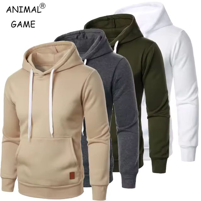 Imagen de la oferta: Sudaderas con capucha informales con cuello y cordón para hombre, camisas de manga larga, ropa de calle para exteriores, jersey ligero de Color sólido