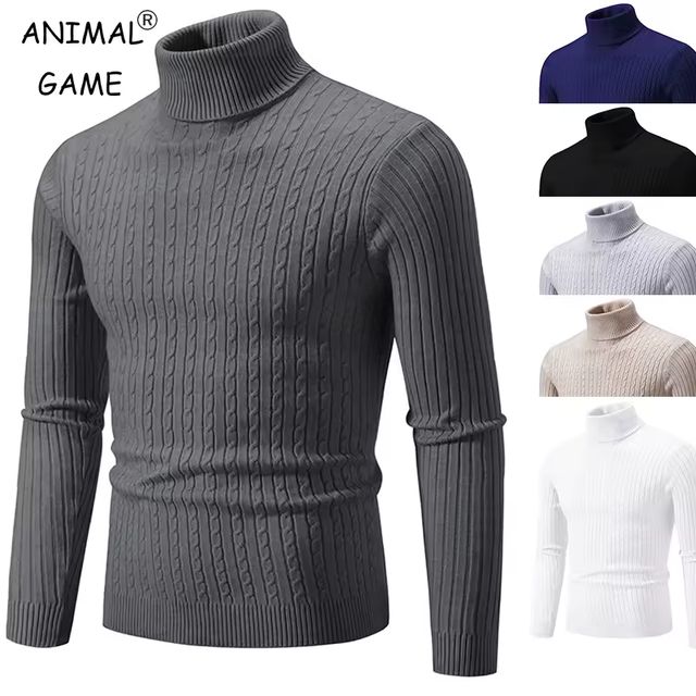 Imagen de la oferta: Nuevo suéter de cuello alto para hombre, jersey de Color sólido, tejido cálido, informal, sudadera de cuello alto, Tops de lana para hombre para invierno al aire libre
