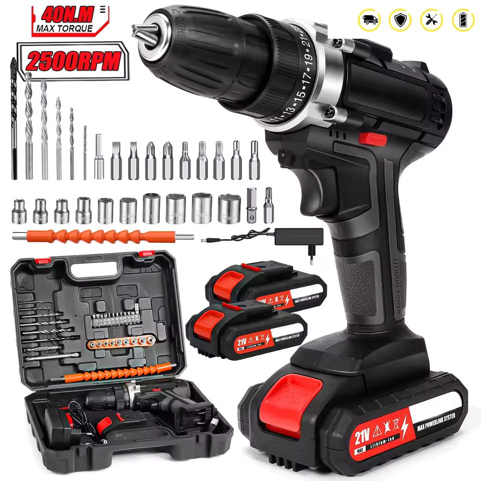 Imagen de: Taladro de impacto eléctrico inalámbrico para el hogar, destornillador de mano recargable con batería de litio de alta potencia de 40nm, 21V
