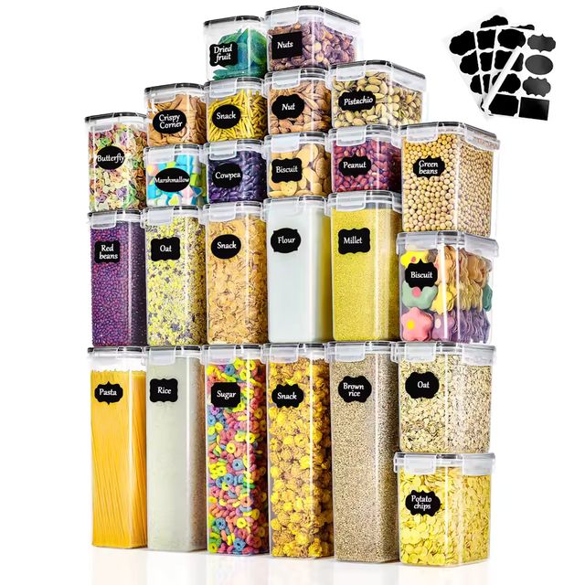 Imagen de la oferta: 25 pzas. Tarros sellados para cocina, organizador de almacenamiento de granos, tanque grande de plástico a prueba de humedad, juego de tarros de condimentos para el hogar