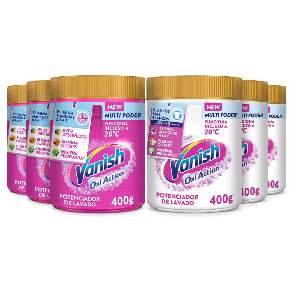 Imagen de: Vanish Oxi Advance Quitamanchas Lote 3x Ropa Blanca + 3x Ropa Color, Elimina Olores, Potenciador Lavado Polvo - 6x400 gr