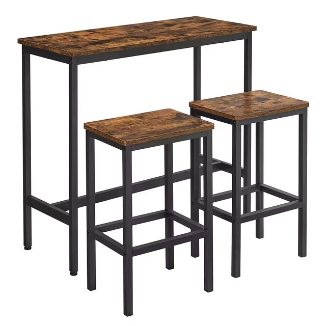 Imagen de la oferta: VASAGLE Juego de Mesa y Taburetes de Bar, Mesa de Desayuno con 2 taburetes, Marco de Acero, Industrial, Marrón Rústico y Negro Tinta/Gris Melange y Negro Tinta/Negro Ébano y Negro Tinta