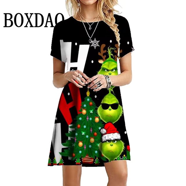 Imagen de la oferta: Vestido divertido de fiesta de Navidad para mujer, vestido de muñeco de nieve, nueva moda, bonito vestido holgado de estilo navideño, minivestido informal de manga corta 2024