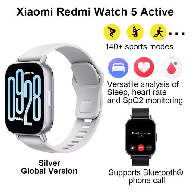 Imagen de la oferta: Xiaomi Redmi Watch 5 Active Smart Watch, llamada Bluetooth, pantalla LCD de 2", reloj inteligente con control del oxígeno en sangre y frecuencia cardíaca durante todo el día