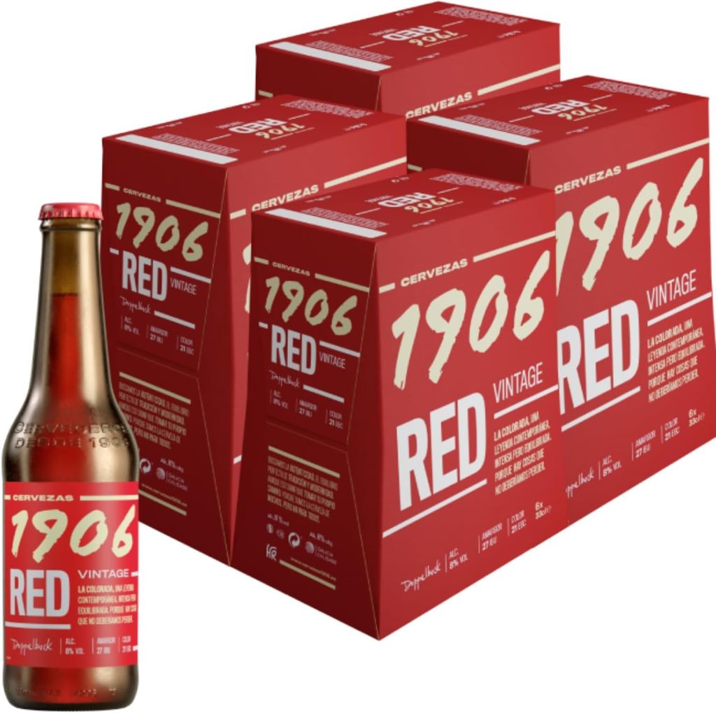 Imagen de: 1906 Red Vintage - Cerveza Lager Extra, Pack de 24 Botellas x 33 cl, Sabor Intenso y Equilibrado, Galardonada Internacionalmente, 8% Volumen de Alcohol