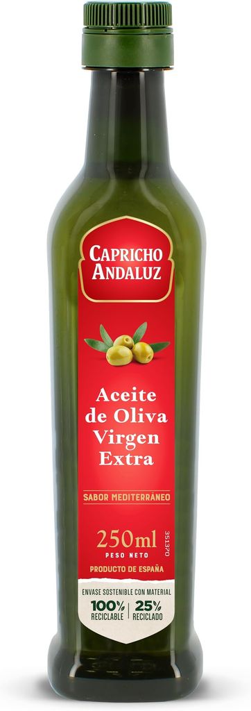 Imagen de: CAPRICHO ANDALUZ Aceite de Oliva Virgen Extra PET de 250 ml– Tamaño práctico, ideal para cocinar, aliñar o aderezar tus Ensaladas y Comidas