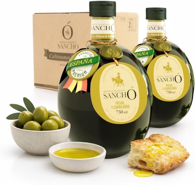 Imagen de la oferta: Aceite de oliva virgen extra picual pack 2 x 750 ml botella de plástico | aove gourmet aromático extraído en frío | aceite premium español para cocina diaria | sancho la mancha, dop campo de montiel