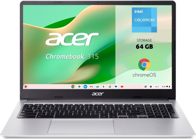 Imagen de la oferta: Acer Chromebook 315-4H - Ordenador Portátil de Google 15.6" FullHD (Intel Celeron N4500, 8GB RAM, 64GB eMMc, Chrome OS) Plata, QWERTY + 3 meses de Google AI Pro con Gemini Pro y 2TB de almacenamiento