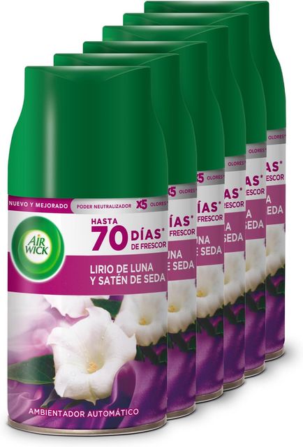 Imagen de la oferta: Air Wick Freshmatic - Recambios de ambientador spray automático, esencia para casa con aroma a Lirio de Luna y Satén de Seda - pack de 6, 1500 mililitro