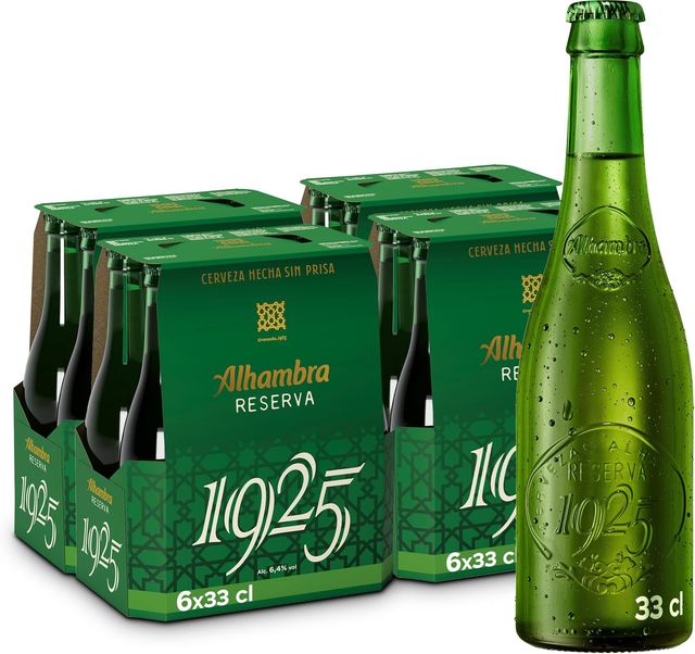 Imagen de la oferta: Alhambra Reserva 1925, Pack de 24 Botellas x 33 cl, Cerveza Extra de Fermentación Lenta, 6.4% Alcohol