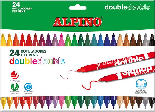 Imagen de la oferta: Rotulador alpino double double punta gruesa y punta fina caja de 20+4 colores surtidos