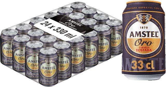 Imagen de la oferta: Amstel Oro Cerveza Tostada Pack Lata, 24 x 33cl