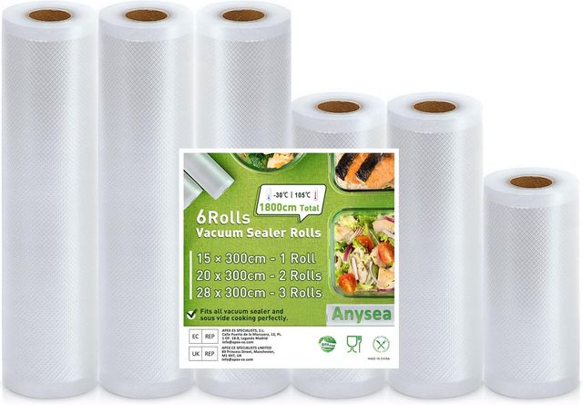 Imagen de la oferta: Anysea Bolsas Envasar al Vacio Alimentos, Rollos Envasadora al Vacio 15x1/20x2/28x3/300cm 6 Rollen Película de Vacío Para Todos Los Selladores Sous Vide y de Vacío