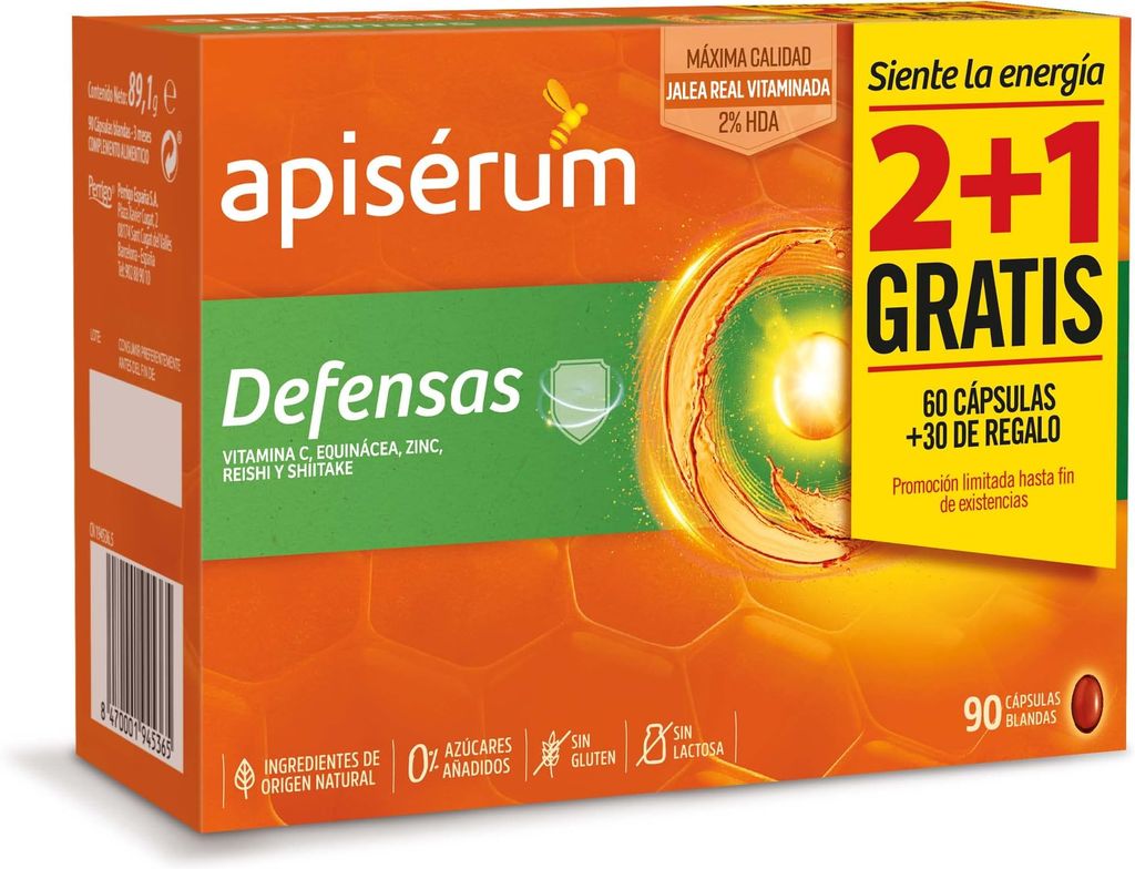 Imagen de: APISERUM - Pack Defensas Cápsulas - Tres Meses de Tratamiento - Mantiene y Refuerza Las Defensas - Multivitamínico Con Jalea Real, Vitamina C, Echinacea, Zinc, Reishi y Shitake