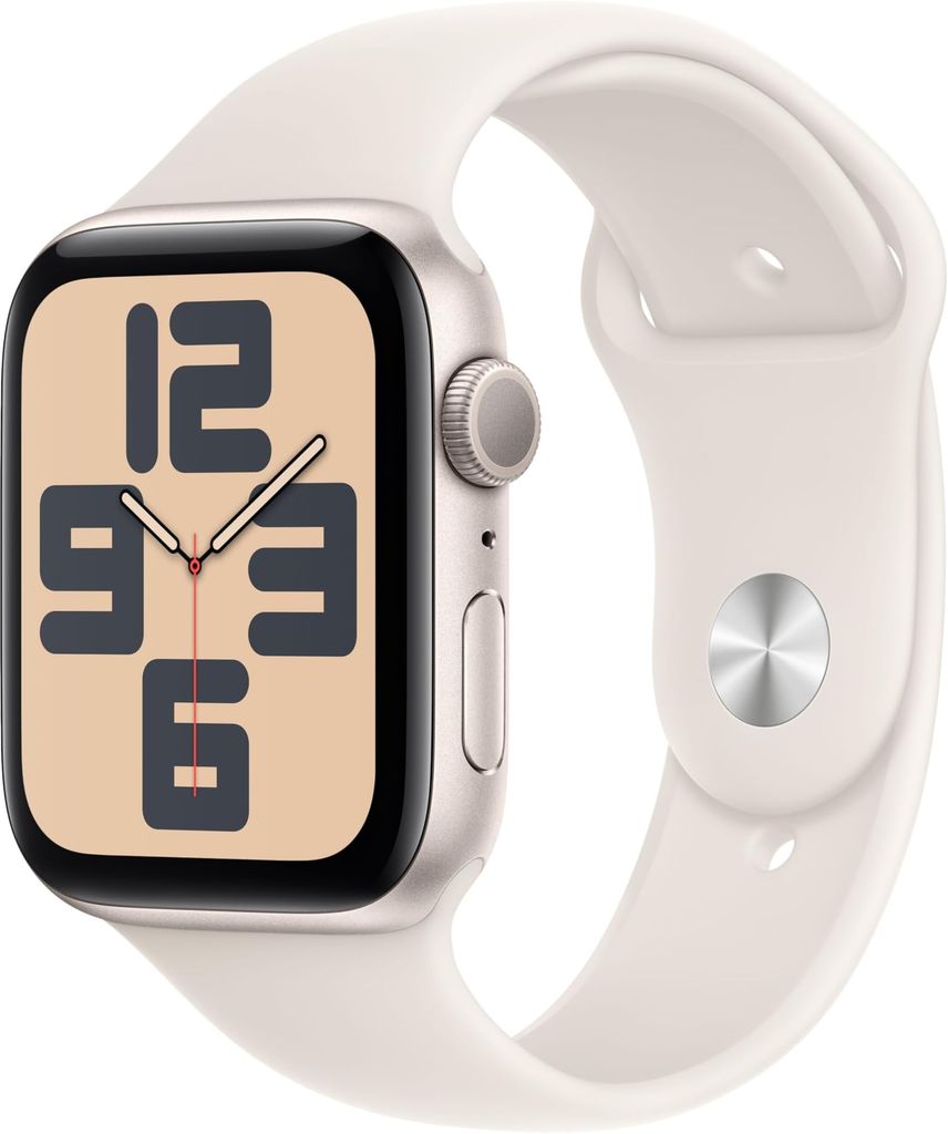 Imagen de: Apple Watch SE de 2.ª generación GPS Smartwatch con Caja de Aluminio en Blanco Estrella de 44 mm y Correa Deportiva Blanco Estrella - Talla M/L. Monitores de entreno y sueño y Resistencia al Agua