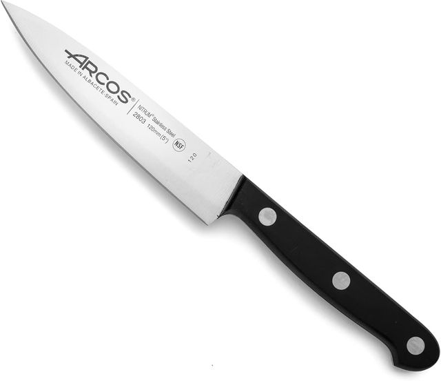 Imagen de la oferta: Arcos Cuchillo Chef Acero Inoxidable. Cuchillo cocina para cortar y pelar alimentos pequeños. Mango ergonómico polioximetileno y Hoja 120 mm. Serie Universal. Color negro