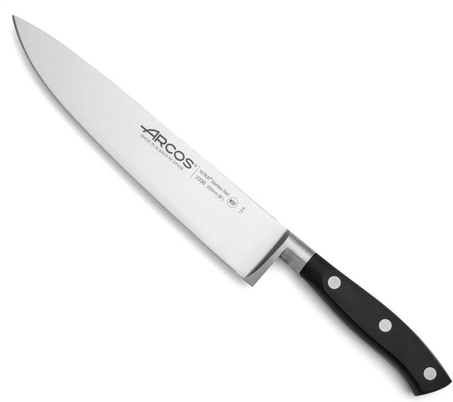 Imagen de la oferta: Arcos Cuchillo Cocina Forjado en Acero Inoxidable y Hoja de 200mm. Cuchillo Chef Profesional para Cortar Pescado, Carne y Cebolla. Mango Ergonómico Polioximetileno. Serie Riviera. Color Negro