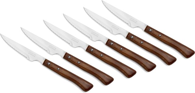 Imagen de la oferta: Arcos Juego 6 Cuchillos carne. Paquete Cuchillos chuleteros con filo de perla para cortar y filetear carne. Hojaerrada Acero Inoxidable y mango madera haya. Serie Mesa