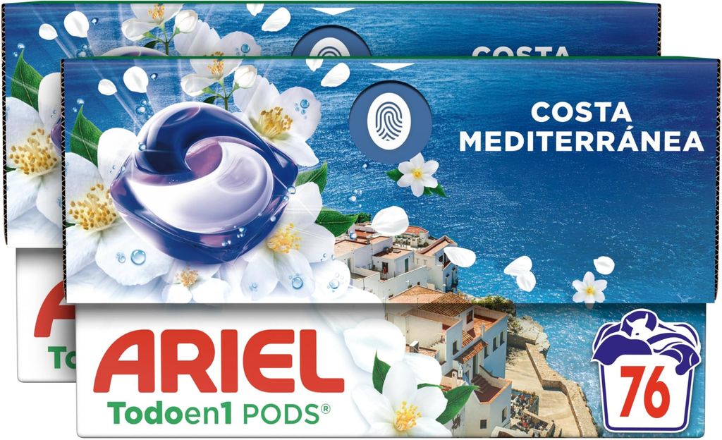 Imagen de: Ariel Todo en 1 PODS Brisa Marina Y Jazmín, Detergente Líquido Para Lavadora en Cápsulas, 76 Lavados, Edición Limitada Costa Mediterránea