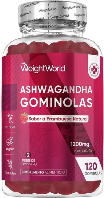 Imagen de la oferta: Ashwagandha Gominolas 1200mg - 120 Gomitas Veganas con Sabor a Frambuesa - Suplemento Ayurveda de la Withania Somnifera, Sin Gluten, Sin Lactosa y Keto para 2 Meses