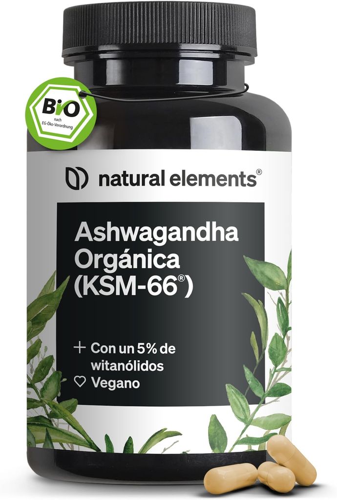 Imagen de: Ashwagandha KSM-66® ecológica - 600 mg de extracto de raíz de ashwagandha orgánica - Raíz del sueño de la India - 180 cápsulas - Probada en laboratorio, vegana y sin aditivos