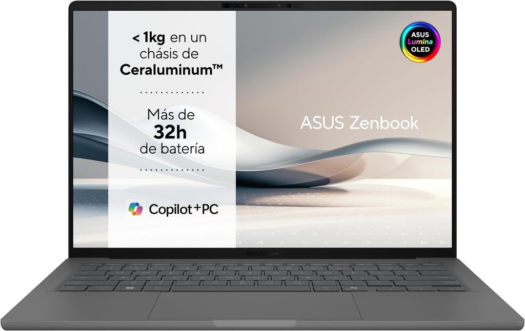 Imagen de: ASUS Zenbook A14 OLED UX3407QA-QD349W Copilot+ PC - Ordenador Portátil 14" WUXGA (Qualcomm Snapdragon X1-26-100, 16GB RAM, 1TB SSD, Qualcomm Adreno GPU, Windows 11 Home) Gris Islandés – Tec. QWERTY
