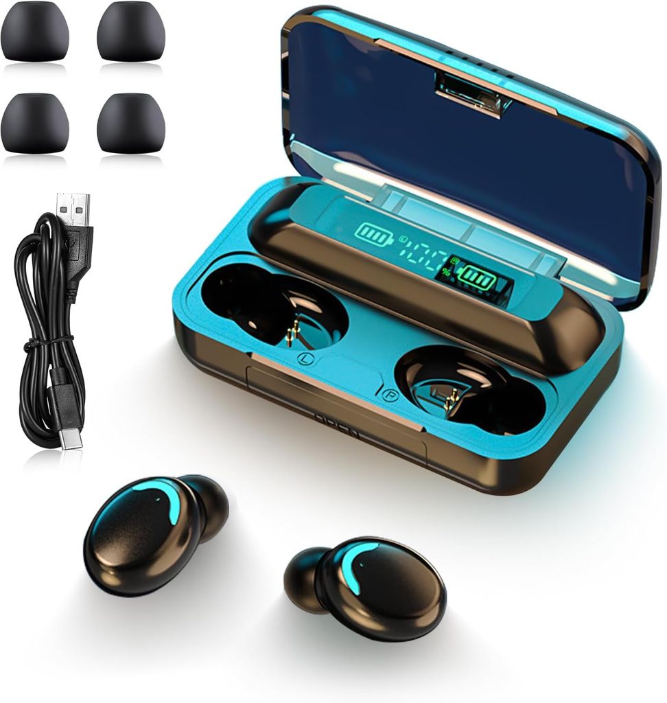 Imagen de: Auriculares Inalámbricos - Bluetooth 5.0 con HD Micrófono Ip7 Impermeable Auriculares Reducción De Ruido Pantalla Led Carga Rápida Negro