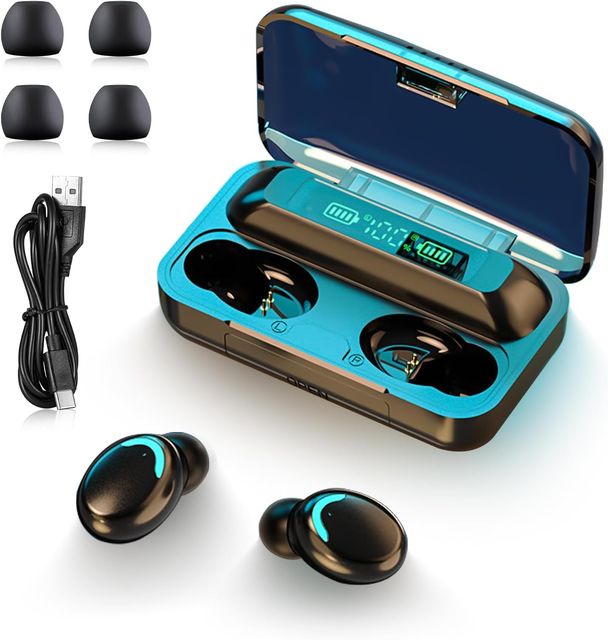 Imagen de la oferta: Auriculares Inalámbricos - Bluetooth 5.0 con HD Micrófono Ip7 Impermeable Auriculares Reducción De Ruido Pantalla Led Carga Rápida Negro