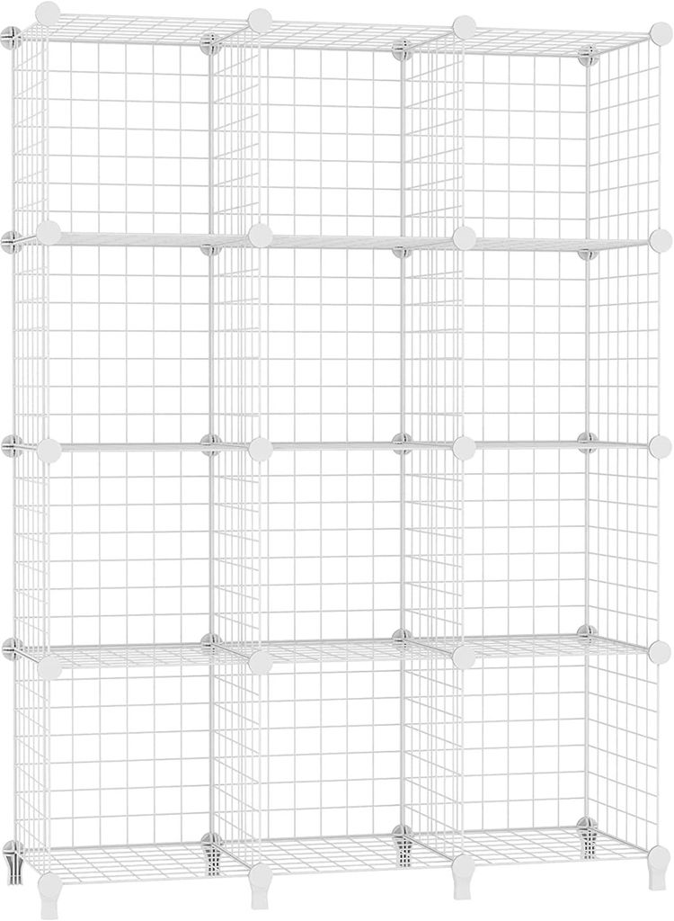 Imagen de: AWTATOS Estante de Almacenamiento de Cubos de Alambre, 12 Cubos, Organizador de Cubos de Almacenamiento modulares, Estante de Alambre de Hierro Multiuso, Estante para Sala de Estar, hogar, Blanco