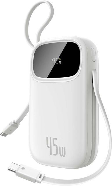Imagen de la oferta: Baseus Powerbank 45W 20000mAh con 2 Cables USB-C Integrados, Power Bank PD3,0 QC4,0 Baterías Externas Carga Rapida, 3 C 1 A, Cargador Portátil para iPhone 16/15/14 Pro MAX, Samsung, Blanco