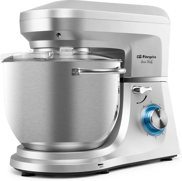 Imagen de la oferta: Orbegozo AM 8000, Batidora amasadora, accesorios para mezclar, amasar y batir, 1800 W, bol acero inoxidable de 7 L, motor AC, 6 velocidades + PULSE