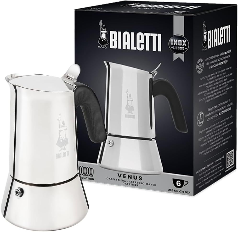 Imagen de: Bialetti Cafetera Venus, Mango Anti-escaldaduras, Apta para Inducción, 6 Tazas (235ml), Acero Inoxidable