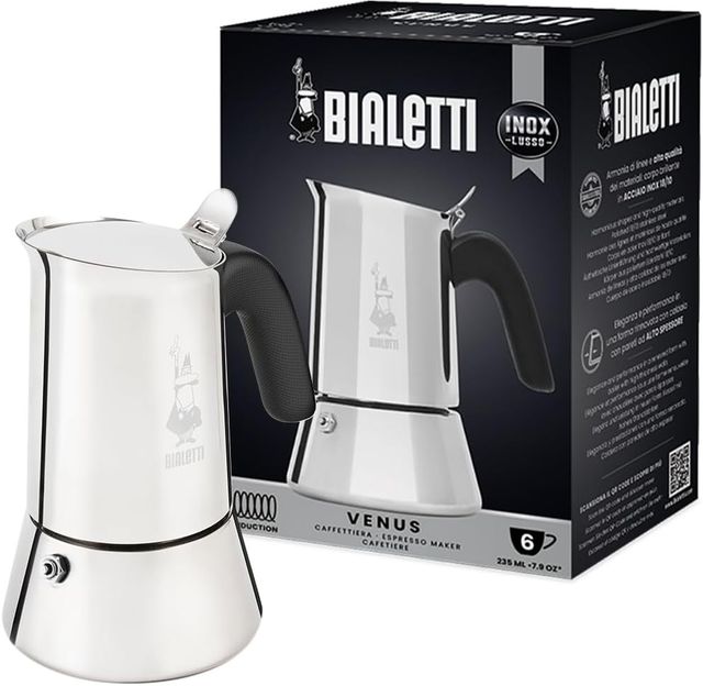 Imagen de la oferta: Bialetti Cafetera Venus, Mango Anti-escaldaduras, Apta para Inducción, 6 Tazas (235ml), Acero Inoxidable
