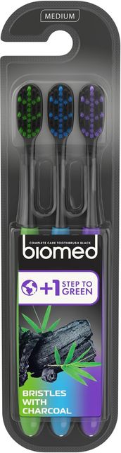 Imagen de la oferta: Cepillo de dientes de carbón negro Biomed | Cerdas medianas con puntas redondeadas, sin BPA | para blanquear paquete de 3