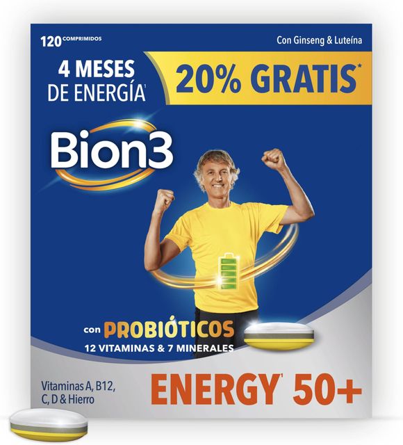 Imagen de la oferta: Bion3 Energy 50+ Comprimidos Multivitamínicos con Probióticos, Complemento Alimenticio, Energía Física y Mental¹, Vitamina C, D, A, Complejo B, Hierro