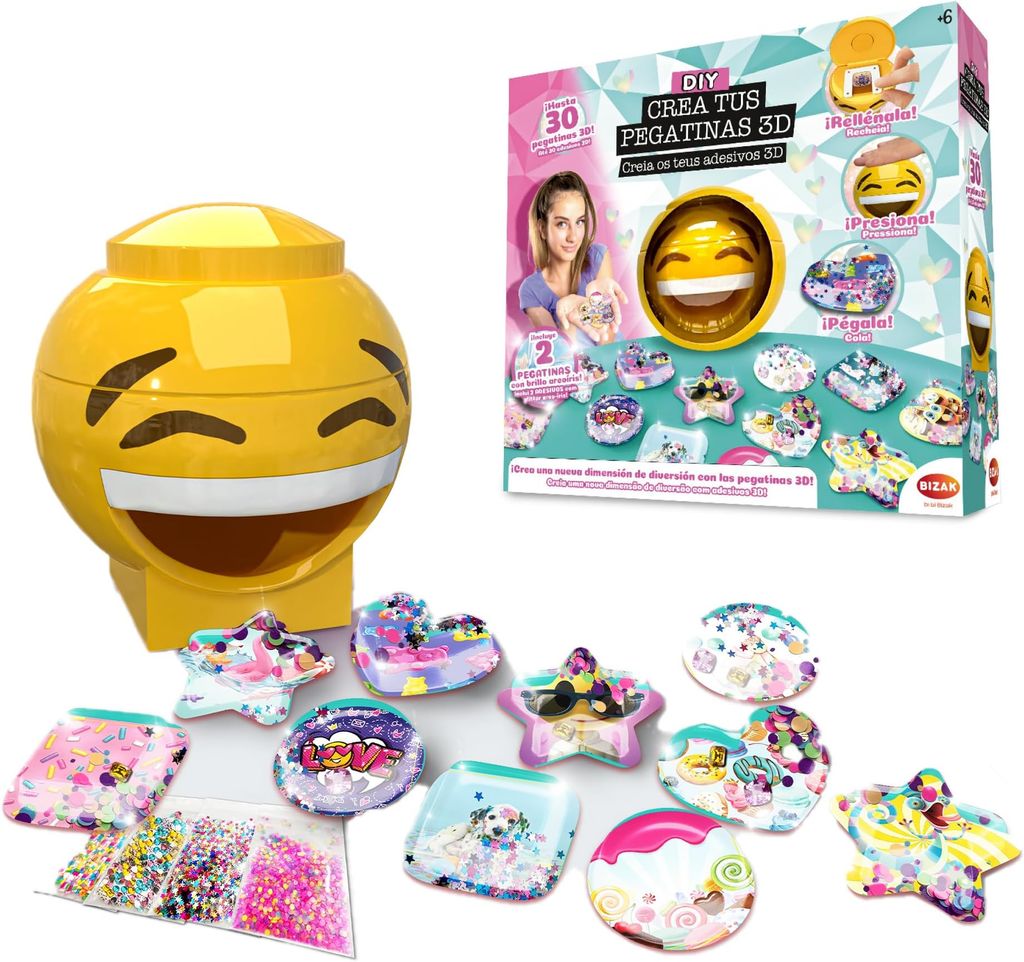 Imagen de: Bizak Sticker-MakerCrea Tus Pegatinas 3D, Divertida máquina para Crear Pegatinas, Stickers, con Fondos y Gemas para Pegar Donde quieran, Regalo para niñas y niños de más de 6 años, (63332665)